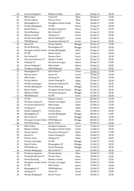 Draft Jadwal Lengkap Pertandingan Liga 1 2017