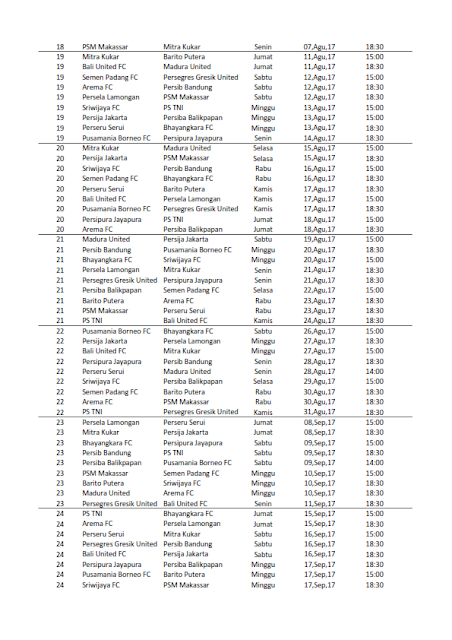 Draft Jadwal Lengkap Pertandingan Liga 1 2017