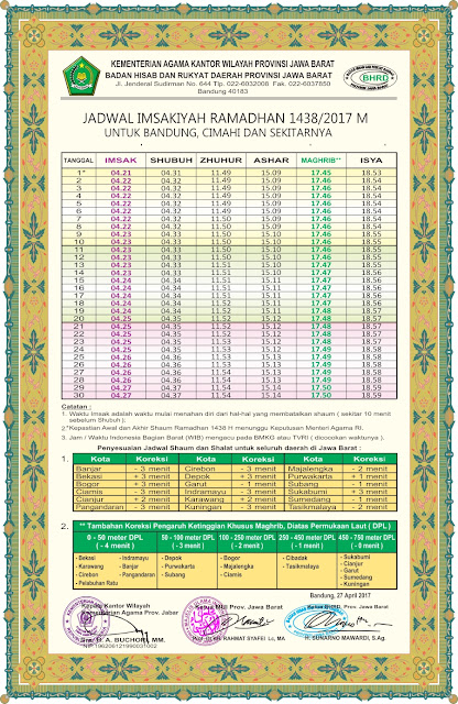 Jadwal Imsakiyah Puasa Ramadhan 1438 H / 2017 M Kota Bandung Jadwal Imsakiyah Puasa Ramadhan 1438 H / 2017 M Kota Bandung