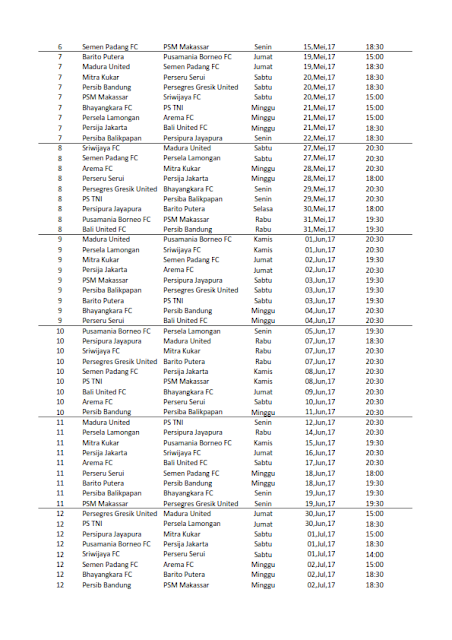 Draft Jadwal Lengkap Pertandingan Liga 1 2017