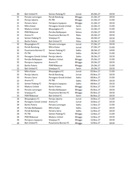 Draft Jadwal Lengkap Pertandingan Liga 1 2017