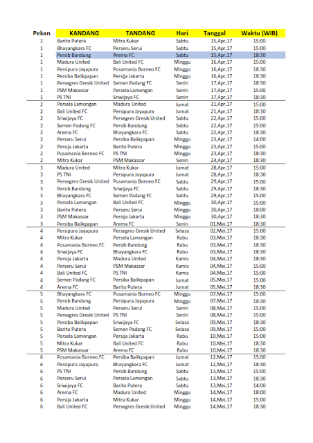 Draft Jadwal Lengkap Pertandingan Liga 1 2017