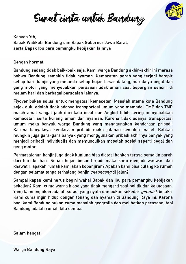 Surat Cinta: Bandung Sedang Tidak Baik-Baik Saja